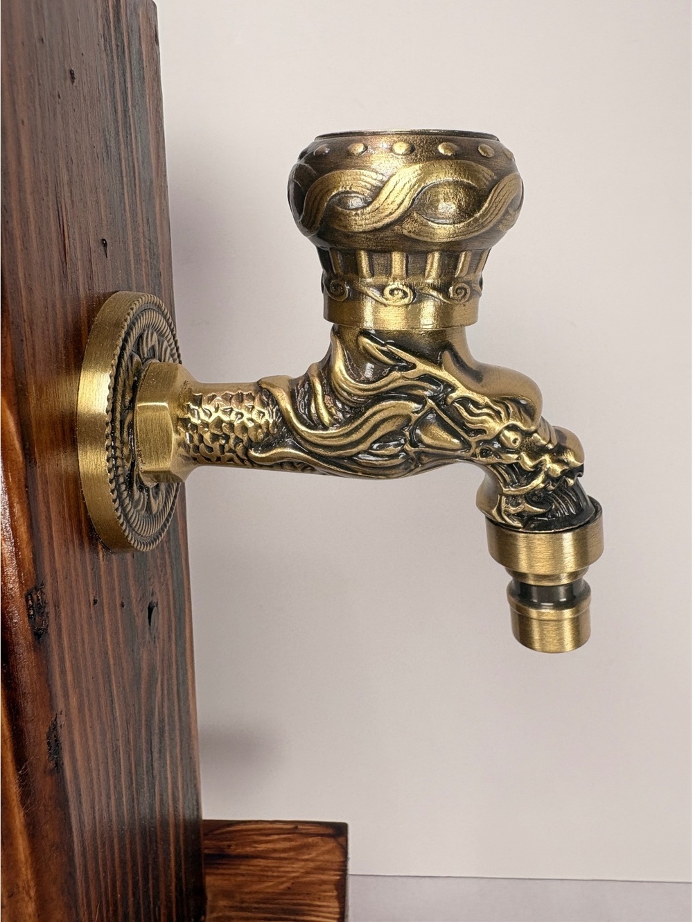 Dragon Liquor Bottle Dispenser Brass Spigot Rustic Wood Home Bar Man Cave